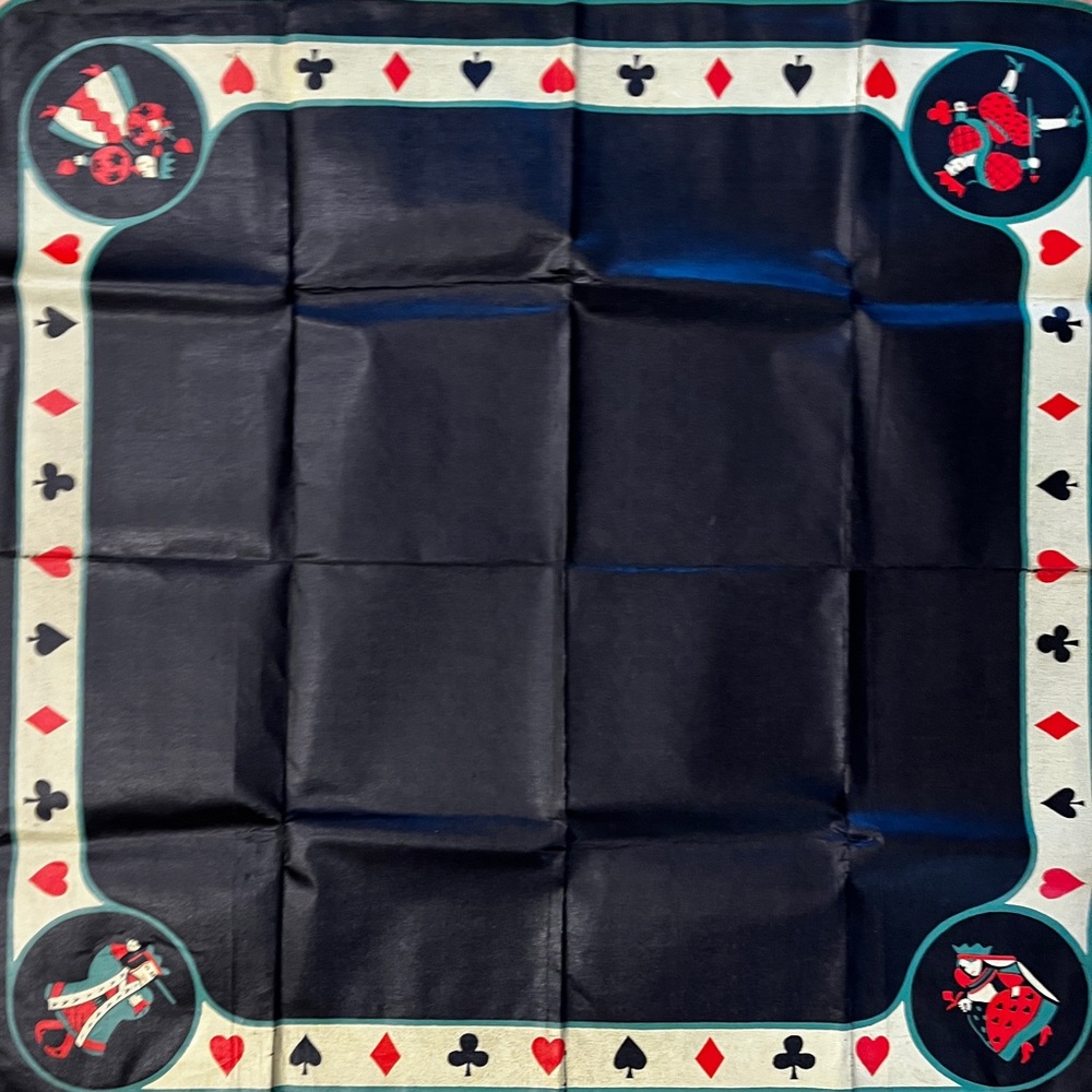 Vintage MCM Game Card Table Cover Poker with Card Print  30”X 30” - EUC!